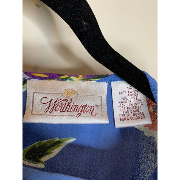 Vintage Worthington Chiffon Flowy Midi Dress Blue Sz 14 Large - Picture 9 of 9